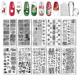 Biutee Nail Stamping Plates Kit with 1 Stamper and 1 Scraper Templates Tree Flower Animal Snowflake Image Stencils, Vintage Ethnic Plate Stamp Art for Manicure