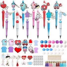 JNwhy Beadable Pens 12 Sets Hospital Theme Ballpoint Pens DIY Making Kit with Medical Silicone Focal Beads Alloy Pendants Assorted Spacer and Tassels (Hospital Theme)