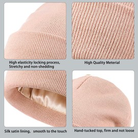 Enwokran Unisex Soft Feel Turn up Slouch Knit Beanie Hat Warm Fleece Lined Winter Hat for Cold Wet Weather, Windproof & Warm & Stretchy (Pink)