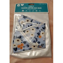 Orly Adult Fashion Cotton Adjustable Face Mask Washable Blue with Flowers