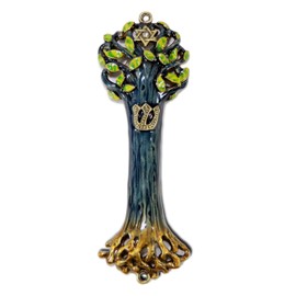 Mezuzah Case | Mezuzah Cover | Artwork Tree of Life Wooden Texture Design and Crafted in Brass 4" for The Jewish Homes | Rainbow Color ( Multicolored | Blue | Green) No Scroll or Prayer Included