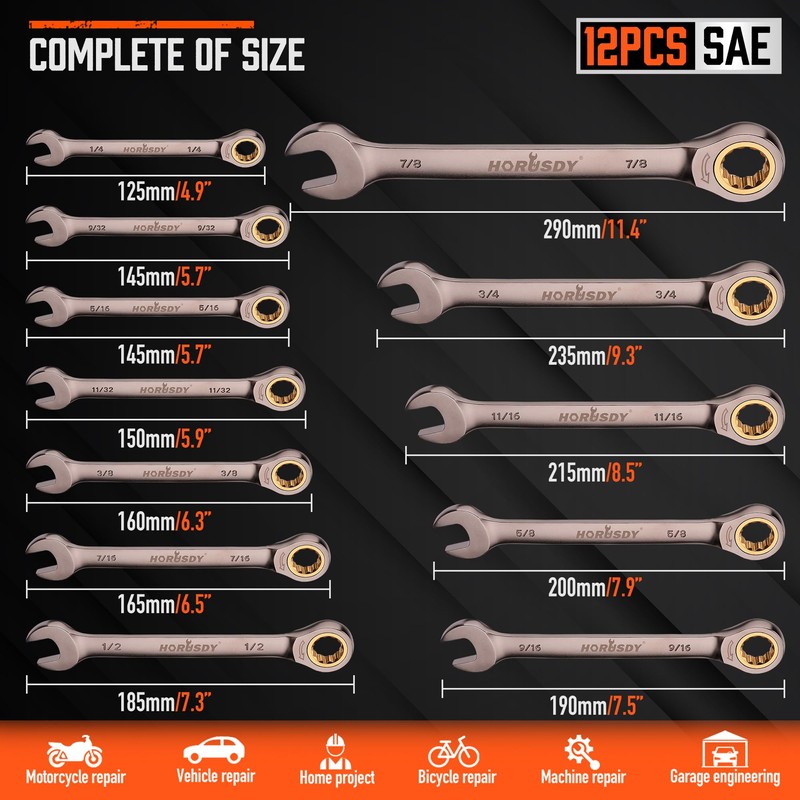 HORUSDY 12-Piece SAE Ratcheting Wrench Set | 1/4” to 7/8“