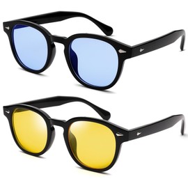 Melpomenia Vintage Retro Round Tinted Sunglasses For Men Women Fashion Colored Sun Glasses(Black/Blue Tinted + Black/Yellow Tinted)