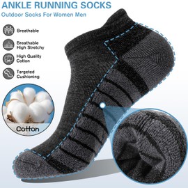 MOGGEI Ankle, No Show, Running, Socks, for, Women, Men Hiking Athletic Compression Sports Cotton Cushioned Gifts Socks 6 Pairs Stocking Stuffers (Black Gery,L)