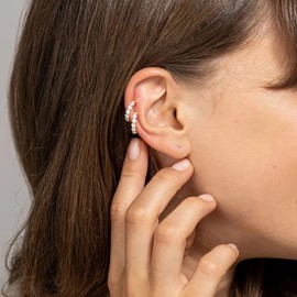 Cubic Zirconia Ear Cuffs Wrap Earrings for Women Girls 925 Sterling Silver Shiny Crystal Cartilage Earrings Fake Huggie Hoops Studs Helix Conch Earrings (Gold)