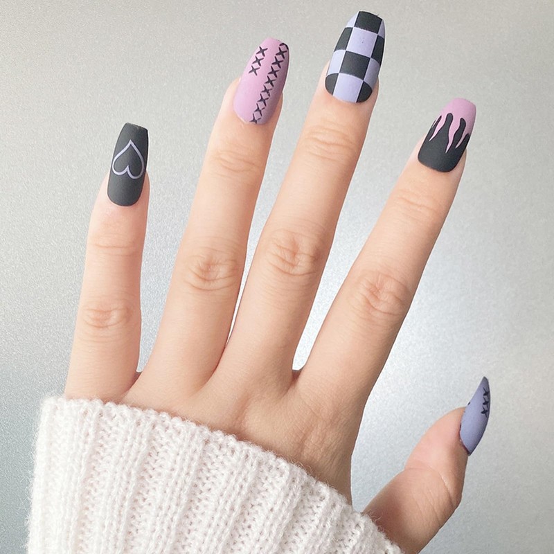 RTRTGS 2 Colours 48 Pieces Matte False Nails for Gluing