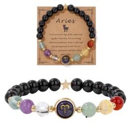 AVIZCVE Zodiac Bracelets for Women 12 Constellations Healing Crystal Stone Beads Bracelet Birthday Zodiac Gifts Horoscope Spiritual Bracelet (Aries)