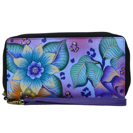 Anna by Anuschka Women's Hand Painted Leather Zip-Around Clutch Wallet, Tropical Safari, One Size