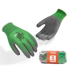 Vgo... 3 Pairs Multi-Purpose Work Gloves, Anti-Slip Latex Coated, Breathable Bamboo Fiber for Gardening, Construction, DIY & Outdoor | Machine Washable (3Pairs/S/Green/RB6026)