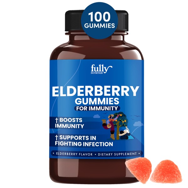 FULLY NUTRITION Sambucus Elderberry Gummies- Extra Strength with Vitamin C- Immune Support*, Supports Fighting Infection- 100 Count