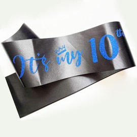 It’s My 10th Birthday Sash,10th Birthday Sash for Girls,Glitter Letter 10th Birthday Sash for Girls,Happy 10th Birthday Party Decorations,Black and Blue