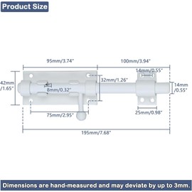 Alise 8 Inch SUS304 Stainless Steel Gate Latch, Padlock-Style Slide Bolt Latch,Thickened Heavy Door Latch Lock, Security Barrel Bolt Latch for Outdoor Fence, Window,Shed Door White MCX7008-W