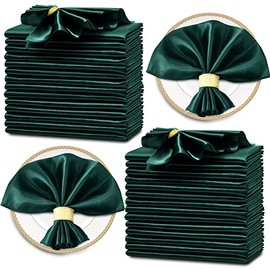 Horbaunal - Paquete de 30 servilletas de satén verde bosque, 20 x 20 pulgadas, servilletas cuadradas suaves para cena, servilletas de tela sedosa, decoración de mesa para bodas, banquetes, fiestas
