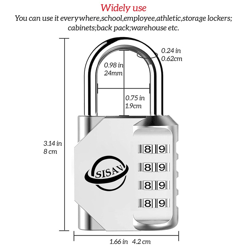 SISAV Combination Lock 4 Digit Outdoor Combination Padlock for School