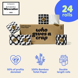 Who Gives A Crap 100% Bamboo Toilet Paper, 24 Rolls, 3 Ply, 330 Sheets, Long, Strong & Soft Toilet Tissue, Renewable, Tree Free Bathroom Tissue Made with Bamboo Fibers