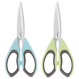 Vutyvve Kitchen Scissors, Multipurpose Meat and Poultry Scissors, Sharp Kitchen Scissors with Stainless Steel Blade, Dishwasher Safe, Light Green/Azure, Pack of 2