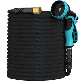 Garden Hose 150ft, Non-Expandable Lightweight & Flexible Water Hose, with 10-Pattern Spray Nozzle, Super Fabric, Leak-Proof 3/4" Solid Brass Alloy Connector Fittings, Durable Blue