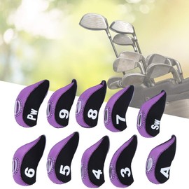HilBeliFU 10Pcs Head Covers for Golf Clubs, Neoprene Golf Iron Covers Set with Number Convenient, Soft Universal Iron Club Head Cover for Outdoor, Sports Lovers, Black Purple