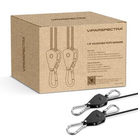 VIPARSPECTRA Retractable Heavy Duty Ratchet Tie Down Straps [12 Pack, 8ft, 75lbs/Pack], Rope Pulley System with Carabiner Hook Rope Adjuster for Hanging Plants/Grow Light/Tents Various Tie-Down Uses
