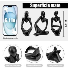 Estatua de Pensador 3PCS, Escultura Figuras Decorativas, Thinker Statue, Escultura de Arte Abstracto, Aesthetic Adornos para Casa, Estatua Resina para Decoracion Sala, Bano, Oficina, Escritorio-Negro
