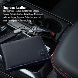 Kings Loot Wallet - Minimalist Wallet for Men with Cash Pocket & Card Pull Strap - Holds 1-15 cards, Slim and Stylish- Premium Tuscan Leather Men's Wallet with RFID protection, Sapphire