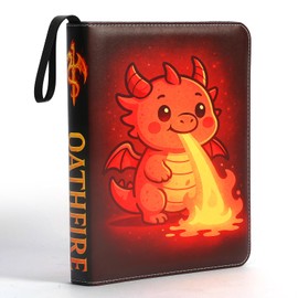 Oathfire Trading Card Binder, 9-Pocket 50 Pages, 900 Cards PU Leather Zipper 3-Ring Album, Cute Dragon for Kids Boys & Girls, Standard Size for TCG/MTG/Sports Cards