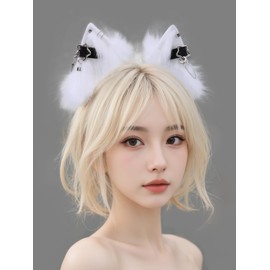 Cat Ear HairBand Faux Fur Animal Ears Metal Chain Punk Dark Cosplay Custume Gothic Style Headwear