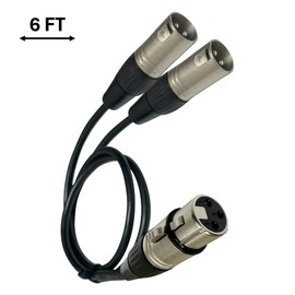 Balanced 6ft XLR Splitter - 1 Female to 2 Male Cable, Microphone Splitter for Professional Audio Recording, Y Cable with 6 Feet