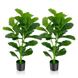 SlickBlue 2 Pack Artificial Fiddle Leaf Fig Tree Lifelike Indoor Decor Plant with 100 Leaves Green
