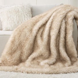 Bedsure Faux Fur Blanket, Brown Soft and Fluffy Blanket, Fuzzy Cozy Plush Throw Blanket for Couch, Sofa and Bed, Thick and Warm Blanket, Luxury Christmas Blanket 50x70 inches