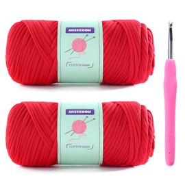 Pakulm 2 Skeins T-Shirt Yarn for Crochet, Soft T-Shirt Yarn for Crocheting, Bag/Basket/Home Decor, Trapillo para Tejer a Crochet Bolsas, Each Ribbon Yarn 7oz, 66yds (Red)