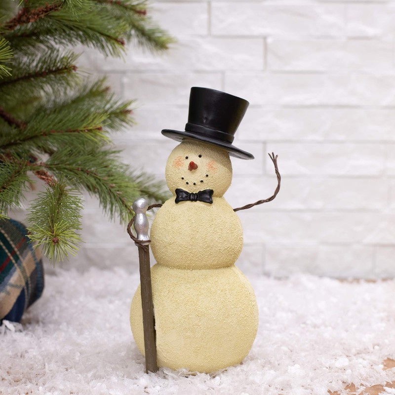 Snowman with Cane Winter White 8 inch Resin Stone Christmas