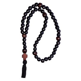 Komboskoini Christian Orthodox Prayer Rope Oak Wooden Chotki 50 Knots Cross Pray Black