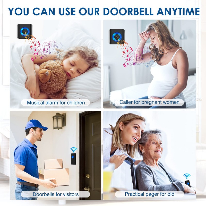 Wireless Doorbell 3 Receivers, Door Chime Kit 400M/1300ft Range, 1