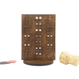 CTTPEG Wood Standing Pegboard Jewelry Display,Wooden Rotating Two-Sided Jewelry Display Stand, Rotating Organizer with 32 Hooks for Store, 3.5 W x 3.5 D x 5.2 H