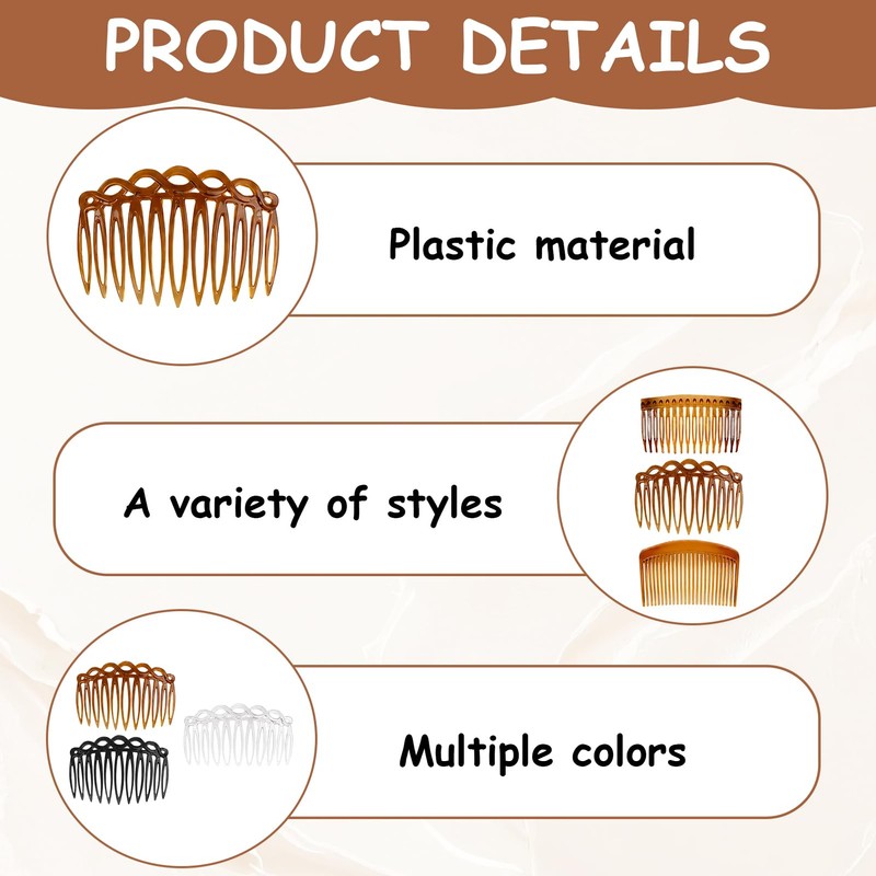 18 x Hair Combs, Black, White, Dark Brown, Achieve a