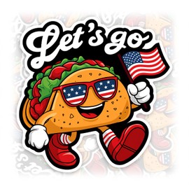Let's Go Taco Sticker American Flag Joke Prank Tacos Waterproof Vinyl Sticker for Water Bottle Hard Hat Helmet Car Bumper Laptop
