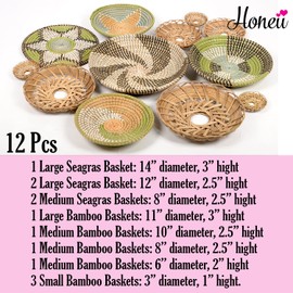 12 Pcs Boho Wall Decor, Bohemian Decor Wall Baskets, Above Bed Wall Decor, Boho Wall Art, Baskets For Decor, Wicker Wall Decor, Rattan Wall Decor, Boho Farmhouse Decor, Boho Bedroom 14 In