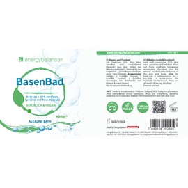 EnergyBalance BasenBad - Alkaline Bath Salt - Q10, Aloe Vera, Spirulina, Pink Mayo Salt - For Acidation, Weakness, Fatigue - Quality from Switzerland - 400 g