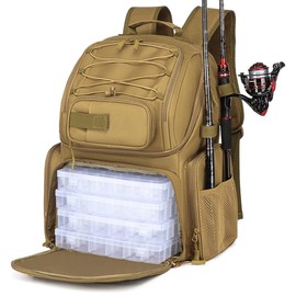 HAMBOLY Fishing Backpack with Tackle Boxes, 50L Fishing Tackle Bag with Cooler & Rod Holders, Waterproof Fishing Bag for Men