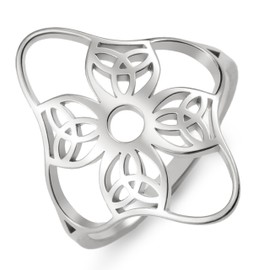 kkjoy Four-Leaf Clover Shape Irish Trinity Knots Ring Stainless Steel Celtic Triple Knot Eternity Promise Ring Amulet Jewelry for Women Charming Ladies (Silver, Diameter 19mm)