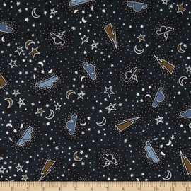 Michael Miller Light Up My World Night Sky, Light The Way Glow in The Dark Navy, Fabric by The Yard