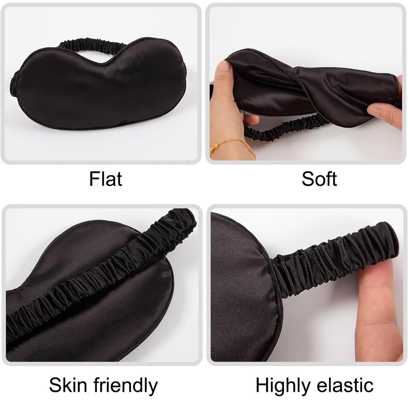 Black Silk Sleep Mask with Adjustable Strap - Luxurious, Comfortable