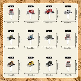 24-Pcs Semi Truck Cupcake Toppers Set Transportation Themed Happy Birthday - Kids Big Truck Themed Party, Boy and Girl Birthday Party, or Baby Shower Party Car Decorations - LIANGSS