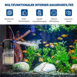 OMECO Aquarium Filter Internal Filter Small 500 L/H Aquarium Filter Pump Quiet < 40 dB 8 W Adjustable Aquarium Filter with Oxygen Supply and Filtration Accessories Filter 30 L 60 L 120 L Fresh and Sea