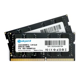 Skyerd DDR4 64GB Kit RAM (2x32GB) 1RX8 3200MHz(2933MHz or 2666MHz) PC4-25600 (PC4-23400, 21300) CL22 Unbuffered Non-ECC 1.2V SODIMM 260 Pin for Notebook Laptop AIO Memory Upgrade