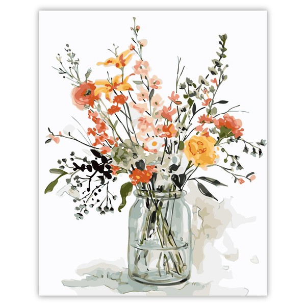 TARATH Paint by Numbers Adult Flower, DIY Hand-Painted Oil Painting