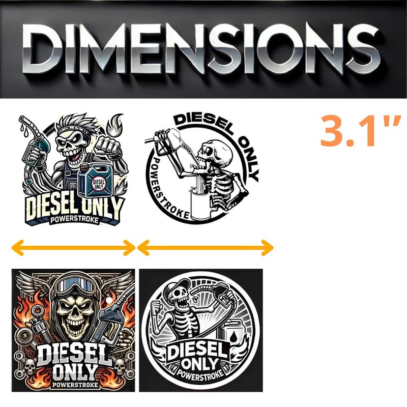 Diesel Only Skull Stickers Pack, 4 Designs, 3.1 inches