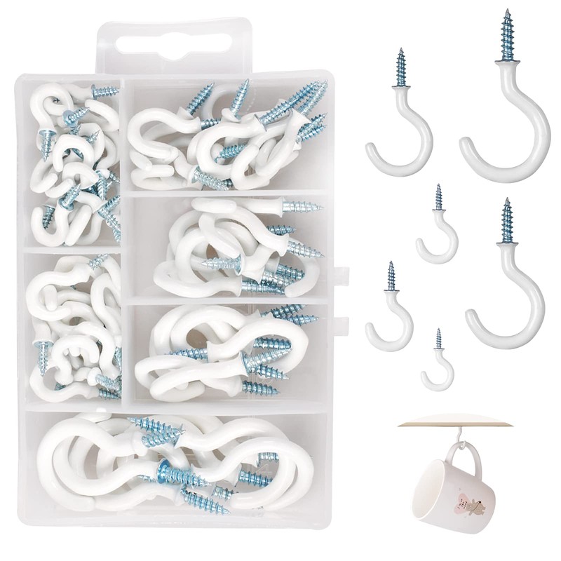 funvce Pack of 70 Screw Hooks, Cup Hook Screw with