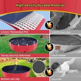 CACSPS Foldable Dog Pool, 71" x 14" Large Kiddie Pool with Hard Plastic, Non-Slip Dog Bath Tub for Outdoor Backyard, Collapsible Dog Swimming Pool for Kids Dogs Pets (Red)